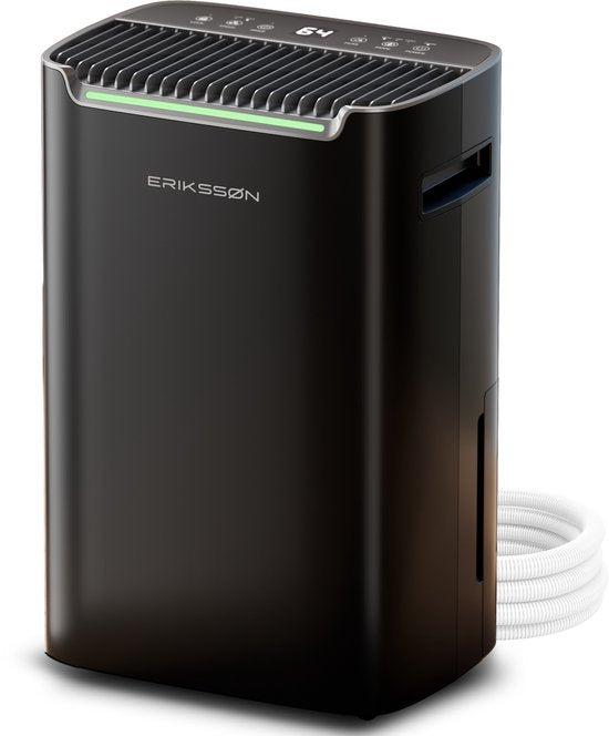 Erikssøn Luchtontvochtiger Dry Pro Plus - Ontvochtigt Tot 20 Liter Per Dag - Was-droog Functie - Geschikt Voor Huis, Slaapkamer , Badkamer , Woonkamer En Kelder - Dehumidifier - Vochtopnemer voor in huis - Zwart(Zwart/20 l)