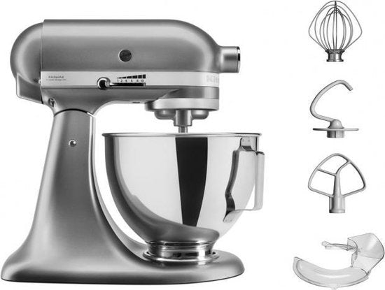 KitchenAid Kitchenaid Artisan 5KSM95PSECU - Keukenmachine - 4,3L - Contour silver - 3 Menghaken(Zilver)