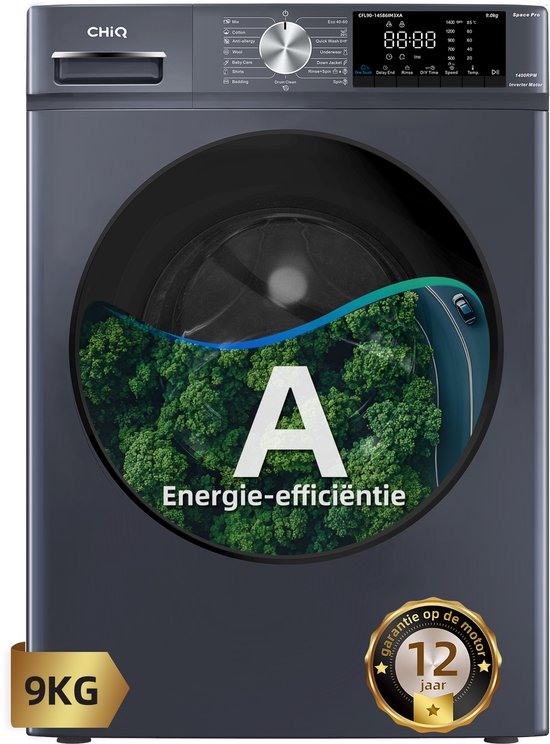 chiq CHiQ CFL90-14586IM3XA - Wasmachine - 9 KG - Space Pro - 16 programma's - AI Smart - Stoomwassen Quick Wash - 12 jaar garantie op motor - Energieklasse A