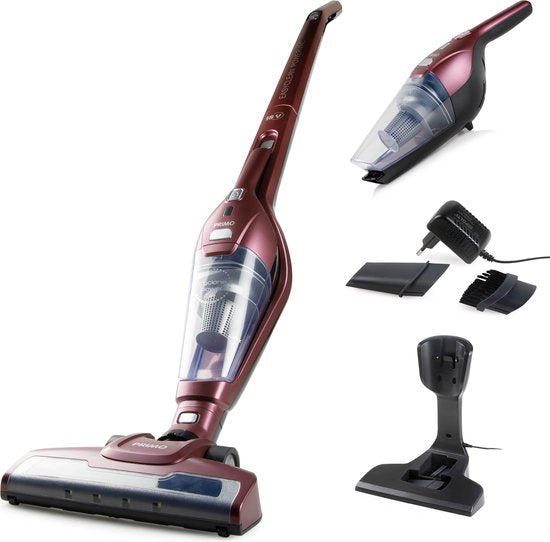 PRIMO PR508SV Steelstofzuiger Draadloos 2-in-1 - Stofzuiger Zonder Zak - Kruimelzuiger - HEPA Filter - Bordeaux(Bordeaux)
