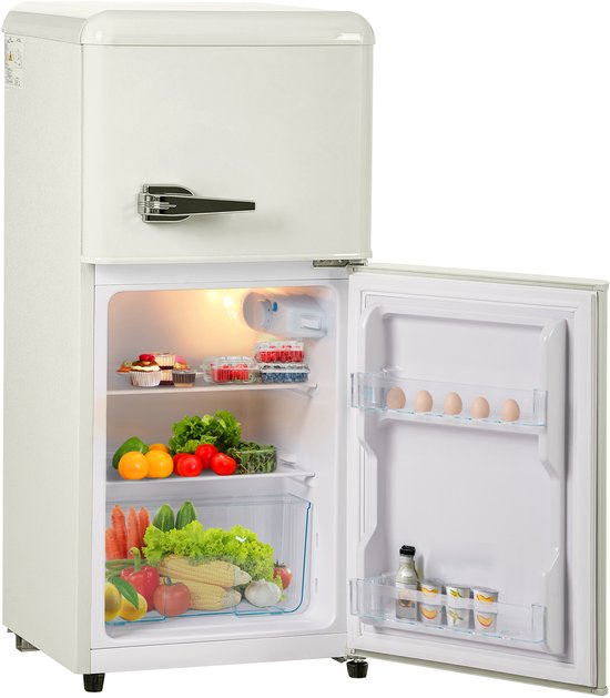Sweiko 2-deurs Koelkast, totaal volume 60 liter, vriesvolume 22 liter, 102 kWh/jaar, -27°C ∽ 13°C, LED-verlichting, melkwit, Energieklasse E