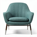 Stoel met een gestructureerde stof in turquoise en houten poten 80 x 80 x 80cm