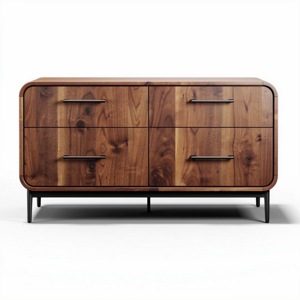 Houten kast met vier lades en metalen grepen 120 x 60 x 45cm