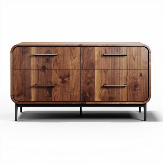Houten kast met vier lades en metalen grepen 120 x 60 x 45cm