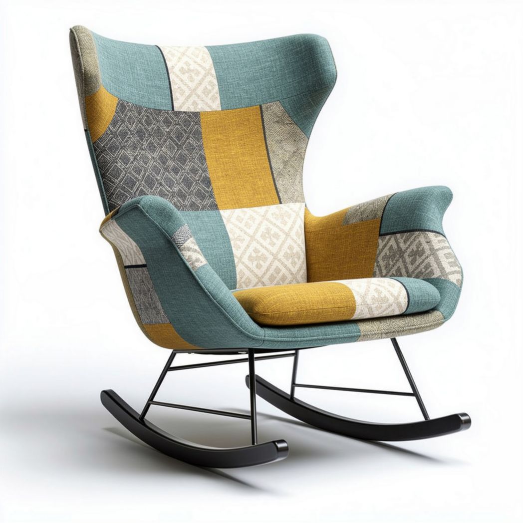 Schommelstoel met patchwork ontwerp in diverse kleuren 80 x 70 x 100cm