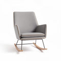Zitbank met houten schommelbasis en stoffen bekleding in lichtgrijs 75 x 80 x 100cm