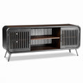 Industrieel metalen tv-meubel met houten blad en open schappen 150 x 50 x 70cm