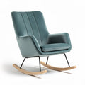 Schommelstoel van stof met houten rockers in groen 80 x 70 x 100cm