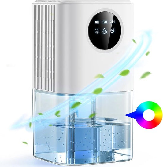Merkloos / Sans marque Luchtontvochtigers - 1800ML Luchtontvochtiger, Ultra-Stille Elektrische Ontvochtiger (≤38 dB), 7 LED-tactiele sfeer, Automatisch Uitschakelen, Draagbare Apparatuur met Timer voor Kleedkamer, Badkamer, Slaapkamer