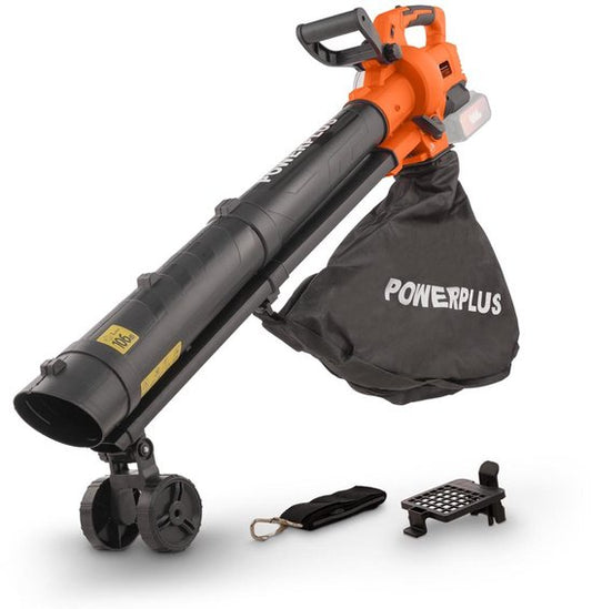Powerplus Dual Power Accu-bladblazer POWDPG75270 - Bladblazer op batterij van 40 V, 3-in-1: versnipperen, blazen en zuigen, maximale luchtsnelheid van 210 km/h, met 45 L opvangzak, zonder accu en lader
