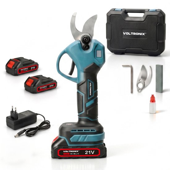 VOLTRONIX™ VOLTORNIX™ Elektrische Snoeischaar op Accu 35mm - Professionele Accu Takkenschaar met 2 Accu's, Draagkoffer, Reserve Messen  Slijpsteen - Draadloze Tuinschaar voor Takken, Heggen en Boomonderhoud