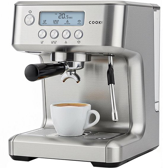 Media Evolution Espressomachine Pro 20 Bar - Piston Koffiemachine Melkopschuimer RVS - Instelbare Extractietemperatuur - Pistonmachine Espresso, Cappuccino  Latte - 2,2 Liter Waterreservoir - COOK-IT