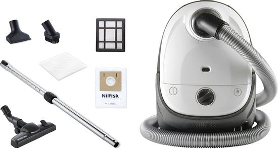 Nilfisk One wit, stofzuiger met zak, compacte stofzuiger, krachtige zuigkracht, instelbare zuigkracht, wendbaar, eenvoudig op te bergen