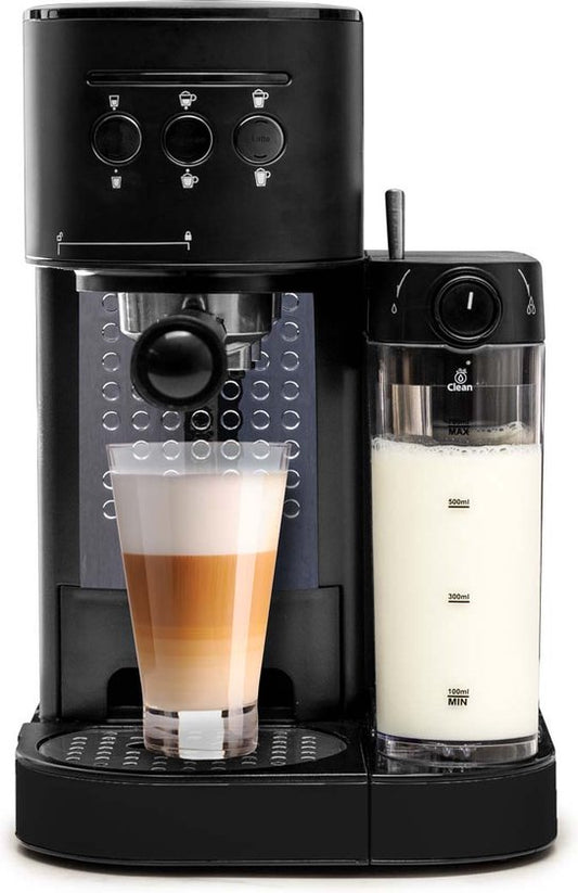 BluMill Koffiemachine - Pistonmachine - Espressomachine - Incl. automatische melkschuimer  2 portafilters - Mat Zwart(Mat Zwart)