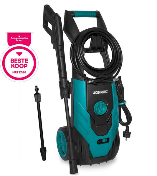 VONROC Hogedrukreiniger V18-1 1800W – 140 bar – 420 l/h – Incl. 8m slang, reinigingsmiddelen tank en meer(V18-1 – Standaard)