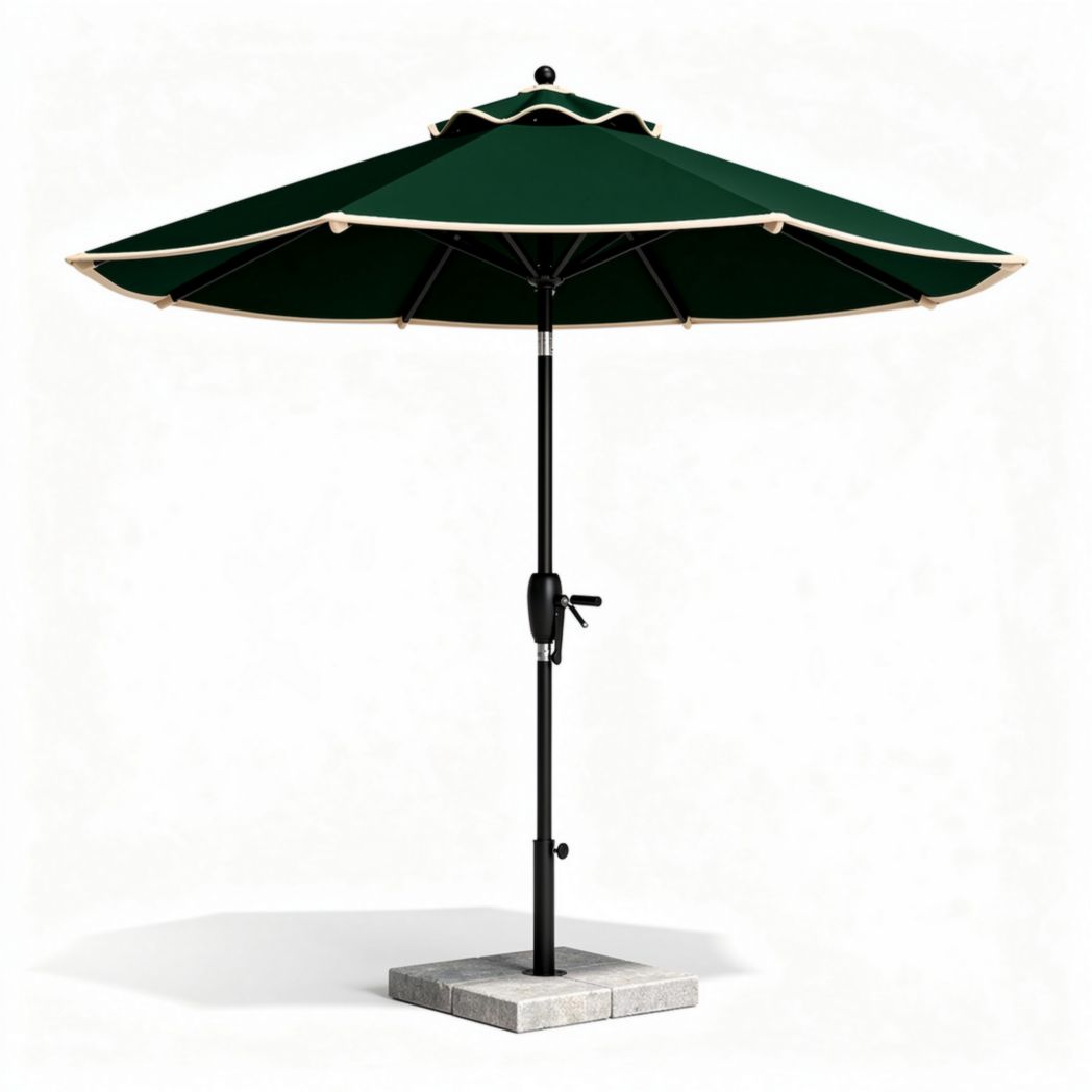 Parasol met groen doek en betonvoet afmetingen 250 x 250 x 250cm