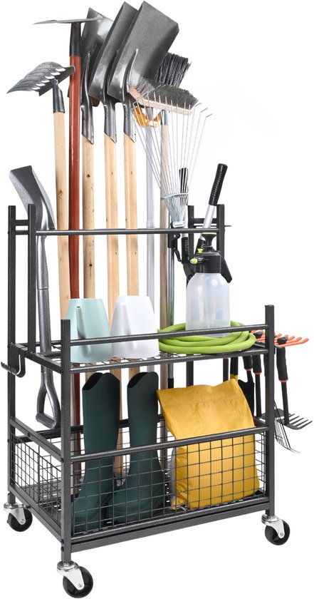 Vevor VEVOR Tuingereedschapstandaard 652 x 403 x 990 mm Gereedschapshouder Organizer Koolstofstaal Multifunctioneel Tuingereedschap Opbergrek 16 Sleuven 18 Haken Tuingereedschapshouder Bezemshouder