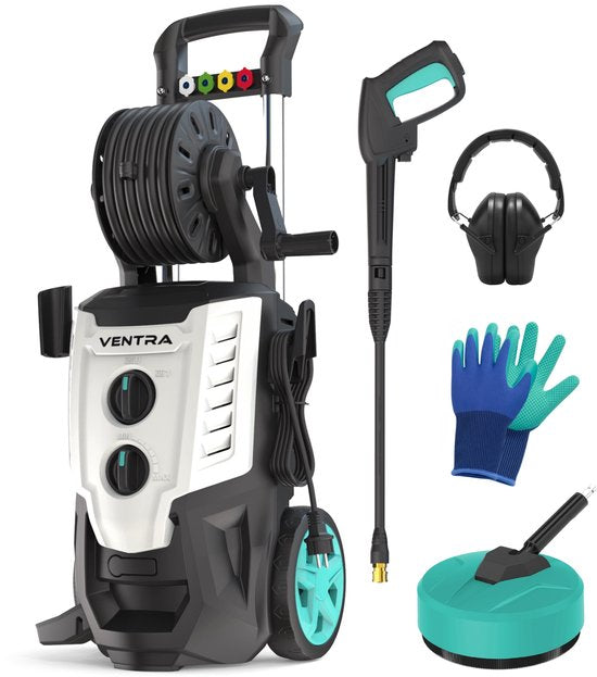 Ventra VENTRA® Hogedrukreiniger – 2200W – 170 Bar – 450 l/h – 10m Slang - Slanghaspel - Terrasreiniger - Geïntegreerde Zeeptank - Inclusief Werkhandschoenen