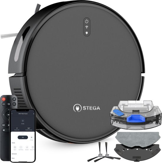 STEGA® RC1400 Robotstofzuiger Met Laadstation - Met Dweilfunctie - Huisdieren - Met App - 180 minuten(RoboCleaner 1400)