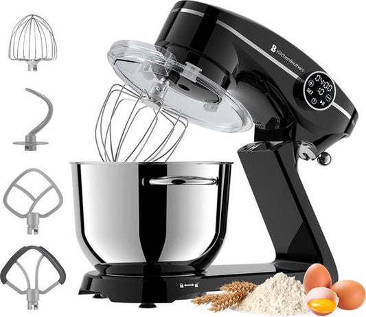 KitchenBrothers Keukenrobot - Keukenmachine - Touch Display en Timer - 6,2L - 1800W - Keukenmixer - Aluminium - Zwart(Zwart， 1800W Display)