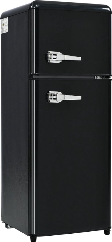 Merax Retro Mini Koelkast 92L – Koel-vriescombinatie – Zwart – Energieklasse D(Zwart)