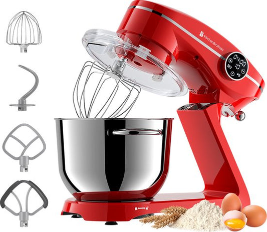KitchenBrothers Keukenrobot - Keukenmachine - Touch Display en Timer - 6,2L - 1800W - Keukenmixer - Aluminium - Rood(1800W Display， Rood)