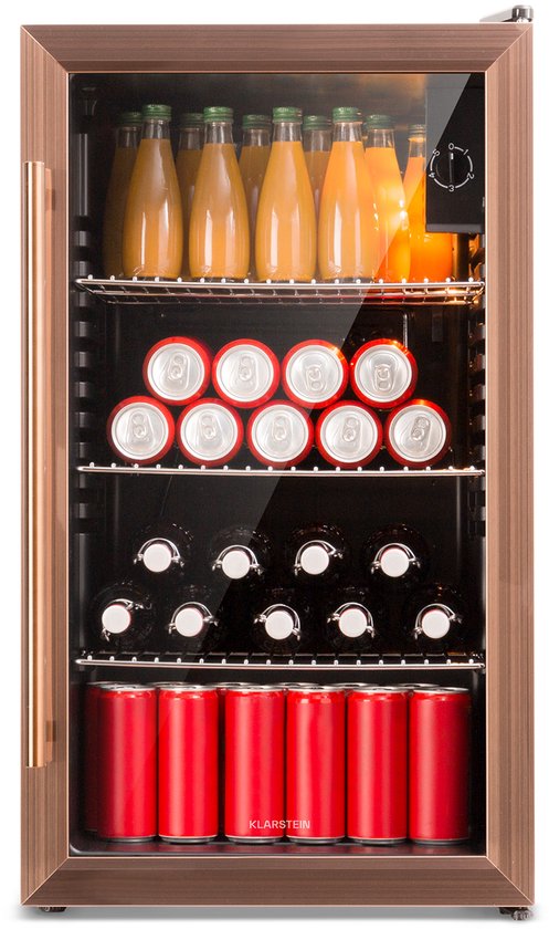 Klarstein Drankkoeler XXL minikoelkast met glazen deur en ledverlichting, minikoelkast voor op de kamer, kleine met 3 schappen, kleine koelkast van 80 liter, koelkast voor binnen en buiten, stil en weerbestendig, 3-10 °C - Drankkoelkast - Touch