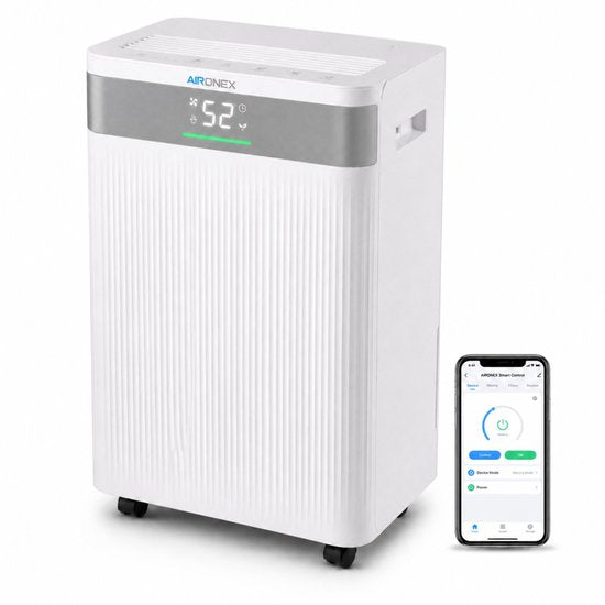 Luchtontvochtiger Aironex - Ontvochtigt 20 liter per dag - Extreem Stil Geschikt voor woonkamer, slaapkamer en badkamer - Vochtvreter - Luchtontvochtiger en Luchtreiniger - Luchtontvochtiger slaapkamer - Wit - Dehumidifier(Wit/20 l)