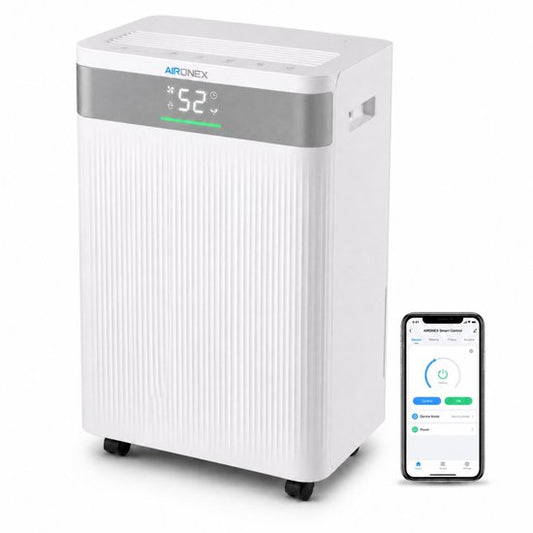 Luchtontvochtiger Aironex - Ontvochtigt 20 liter per dag - Extreem Stil Geschikt voor woonkamer, slaapkamer en badkamer - Vochtvreter - Luchtontvochtiger en Luchtreiniger - Luchtontvochtiger slaapkamer - Wit - Dehumidifier(Wit/20 l)